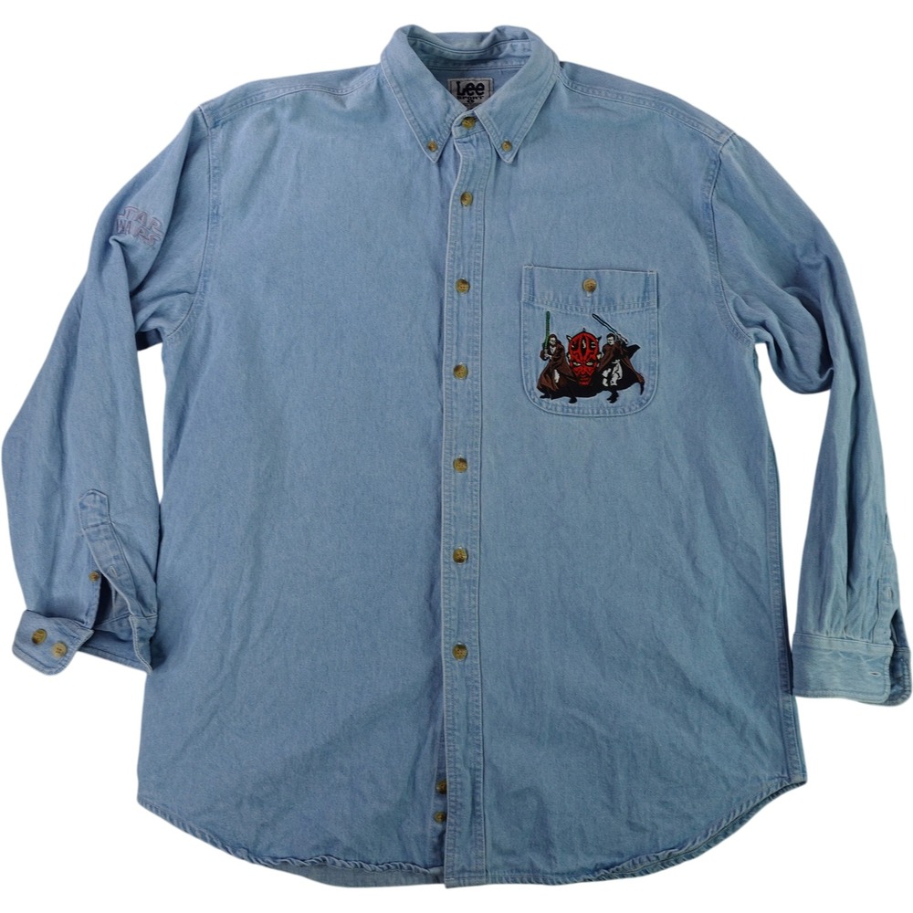 Vintage Star Wars Episode 1 Shirt Mens L Denim Darth Maul Lee Sport 90s